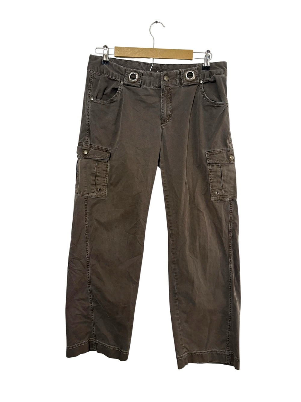 Vintage Athleta Size 12 Olive Green Baggy Relaxed Wide Leg Cargo Pants Y2K Gym